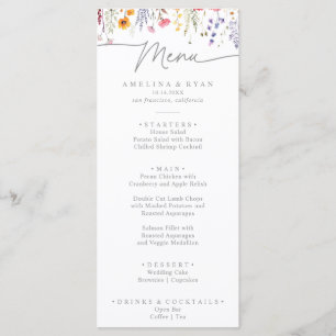 Spring Colorful Wildflower Dinner Menu