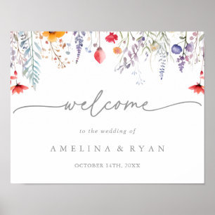 Spring Colorful Wildflower Wedding Welcome Sign