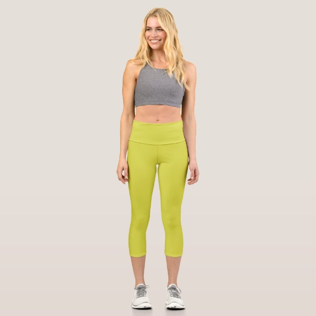 Spring Colour Trends 2025 Tennis Ball Green Capri Leggings (Front)