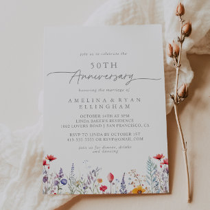 Spring Colour Wildflower 50th Wedding Anniversary Invitation