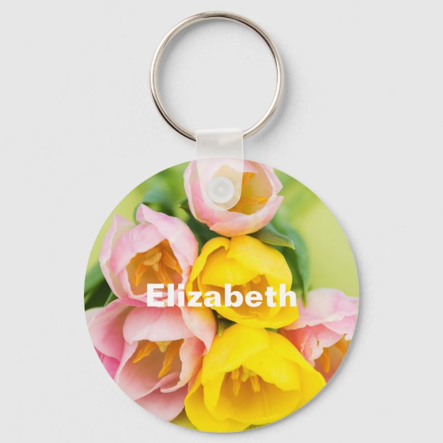 Spring coloured tulips key ring (Front)