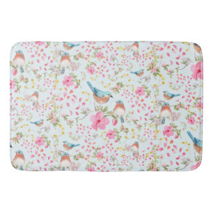 Spring Colourful Birds and Flowers Bath Mat