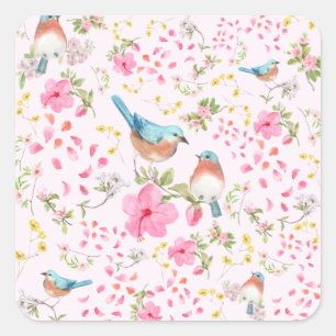 Spring Colourful Birds and Flowers Square Sticker