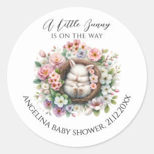 Spring colourful floral bunny Baby Girl Shower Classic Round Sticker