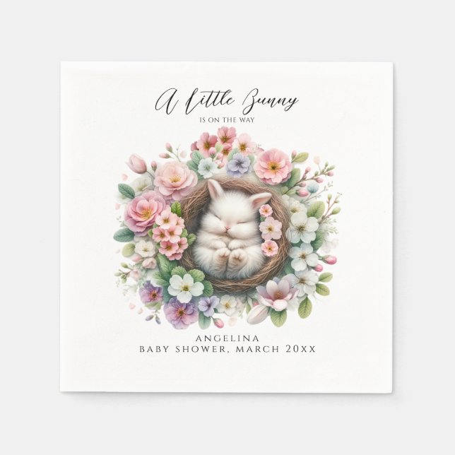 Spring colourful floral bunny Baby Girl Shower Napkin (Front)