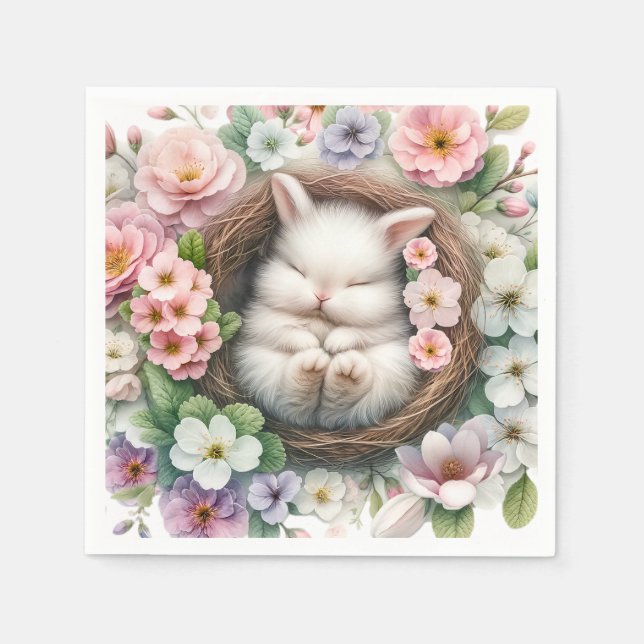 Spring colourful floral bunny Baby Girl Shower Napkin (Front)