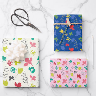 Spring Colourful Floral Doodle Foliage Satin Ribbo Wrapping Paper Sheet