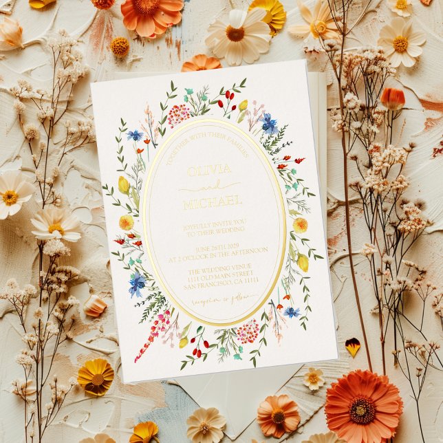 Spring Colourful Floral Wildflowers Garden Wedding (Spring Colorful Floral Wildflowers Garden Wedding Foil Invitation)