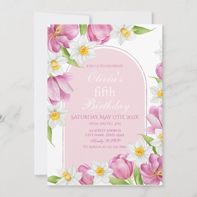 Spring Colourful Flower Kids Birthday Invitation (Front)