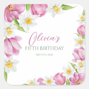 Spring Colourful Flower Kids Birthday Square Sticker