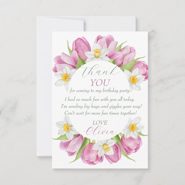 Spring Colourful Flower Kids Birthday Thank You Card (Front)