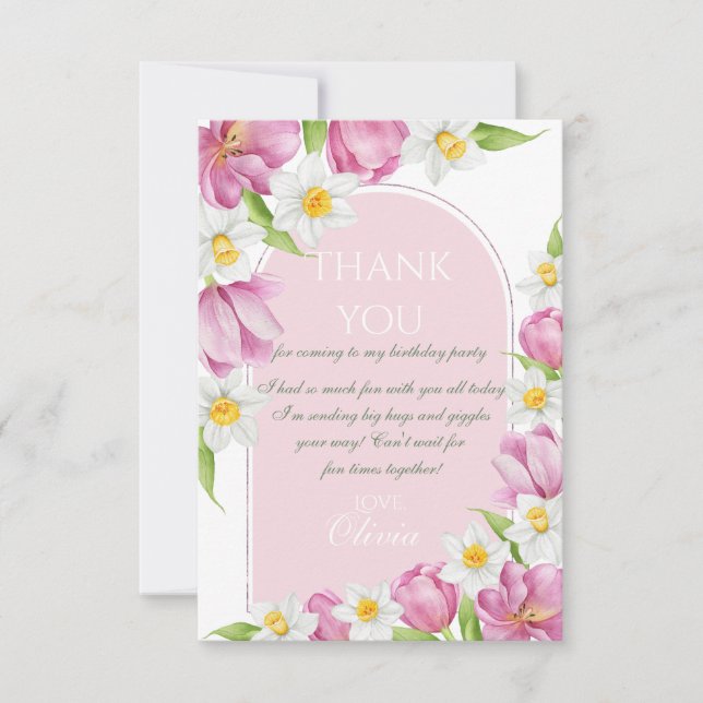Spring Colourful Flower Kids Birthday Thank You Card (Front)