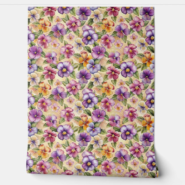 Spring colourful violets flowers purple floral wallpaper (Unrolling)