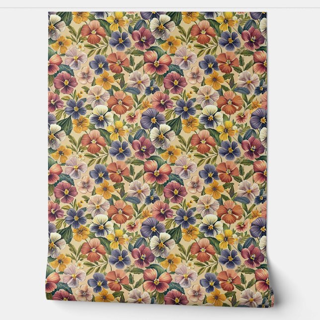 Spring colourful violets flowers purple floral wallpaper (Unrolling)