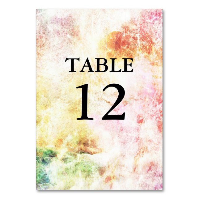 Spring Colours Abstract Wedding Table Number (Front)