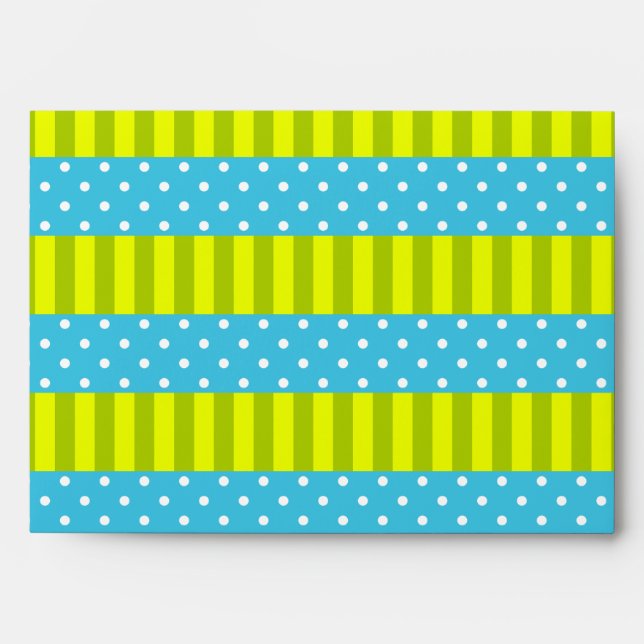 Spring Colours Blue and Green Stripes Polka Dots Envelopes (Front)