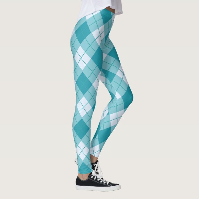 Spring colours Light blue & white plaid pattern Leggings (Right)
