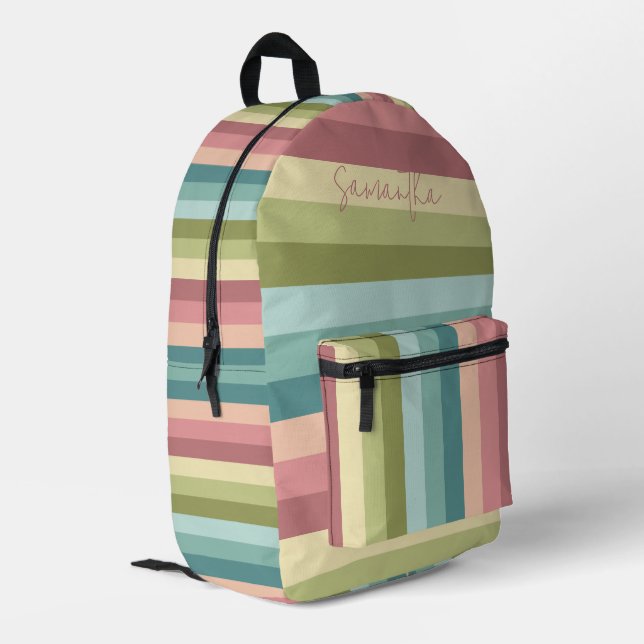 Spring colours stripes pattern monogram printed backpack (Back Corner Left)