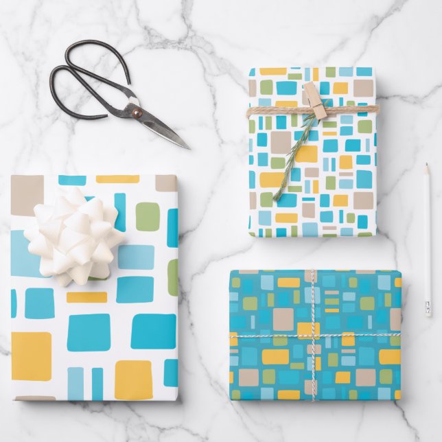 Spring Colours Wonky Squares & Rectangles Wrapping Paper Sheet (Front)