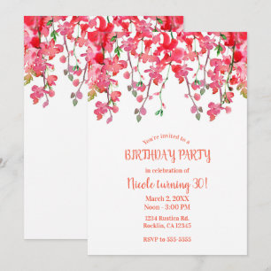Spring Coral Orchid Branches Floral Birthday Party Invitation