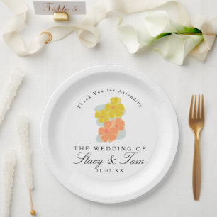 Spring Cosmos Floral Hand Drawn Wedding    Paper Plate