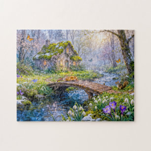 Spring Cottage by the Forest Stream Jigsaw Puzzle