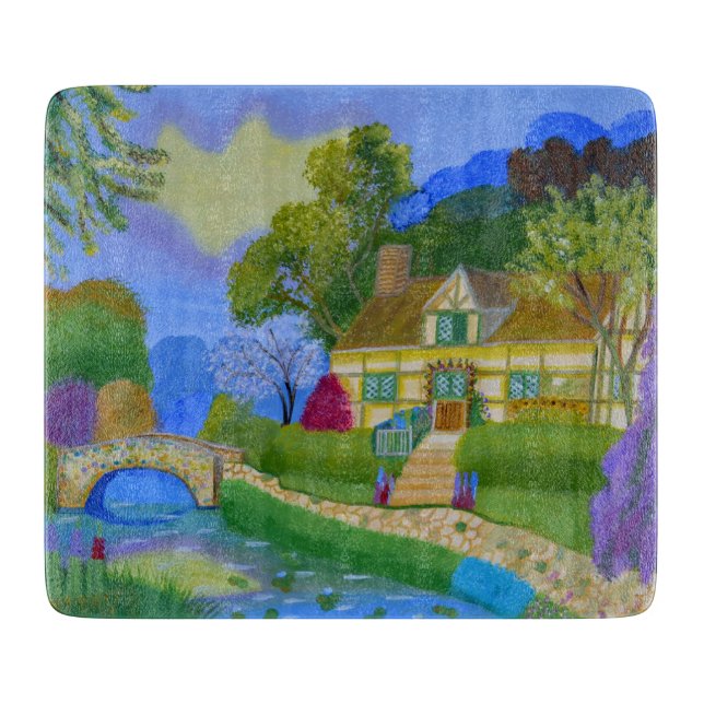 Spring Cottage cutting board  (Front)