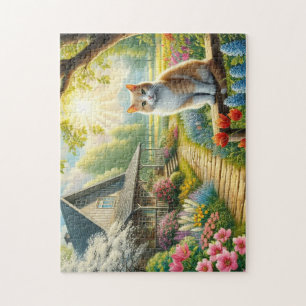 Spring cottage/garden & cat jigsaw puzzle