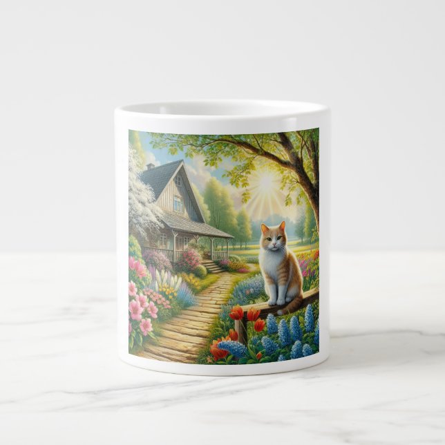 Spring cottage/garden & cat large coffee mug (Front)