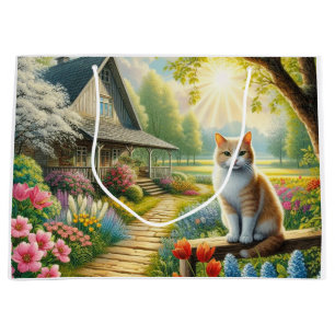 Spring cottage/garden & cat large gift bag