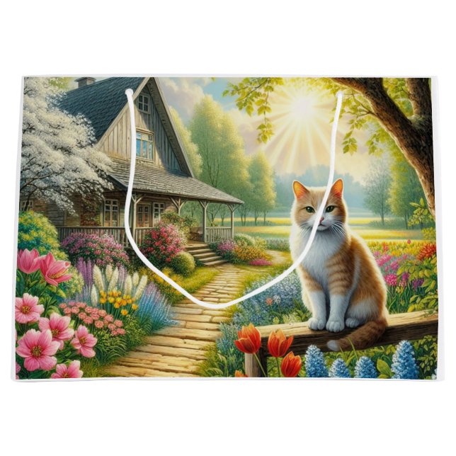 Spring cottage/garden & cat large gift bag (Front)