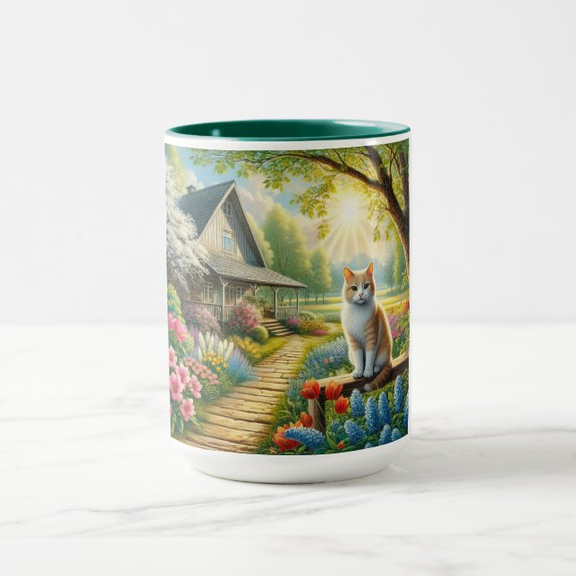 Spring cottage/garden & cat mug (Center)