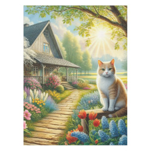 Spring cottage/garden & cat tablecloth