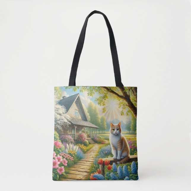 Spring cottage/garden & cat tote bag (Front)
