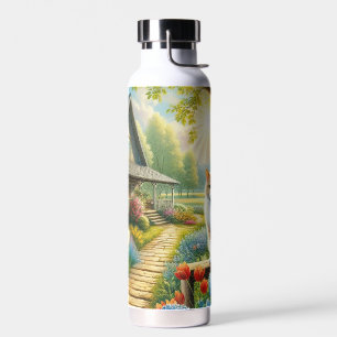 Spring cottage/garden & cat water bottle