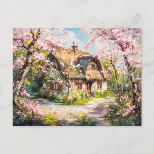 Spring Cottage with Blossoming Fruit Trees Postcard