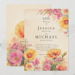 Spring Cottagecore Pink And Peach Wedding Invitation