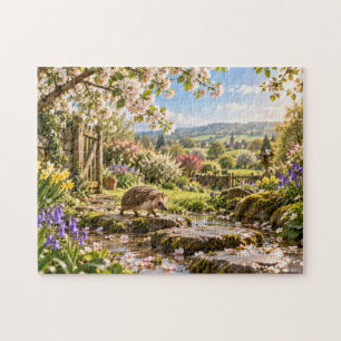 Spring Countryside Hedgehog Design Jigsaw Puzzle