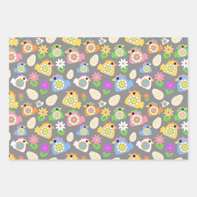 Spring Court Hens Wrapping Paper Sheet (Front)