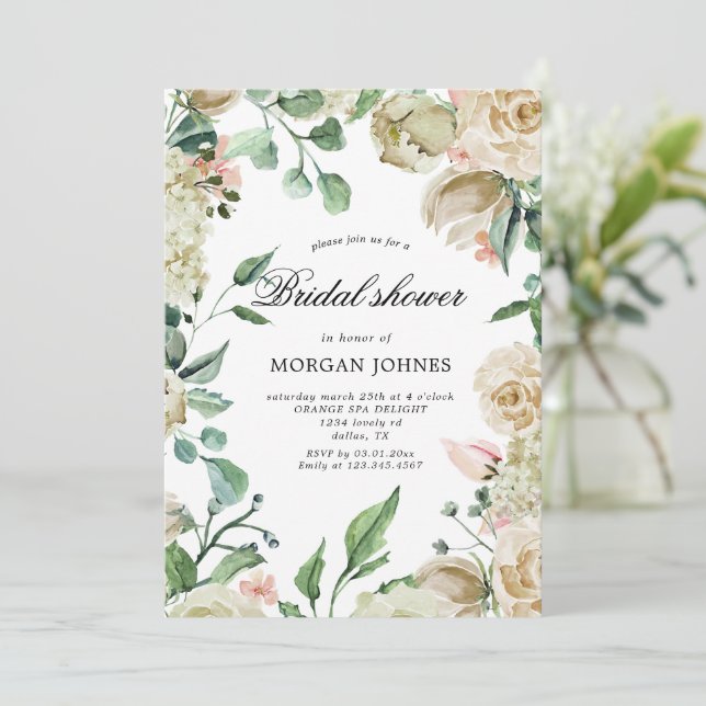 Spring Cream Floral Bridal Shower Invitation (Standing Front)