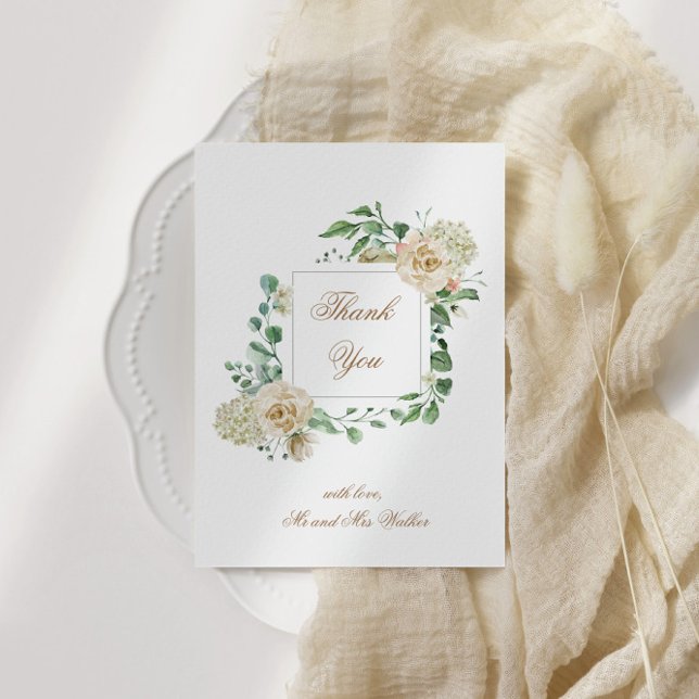 Spring Cream Garden Floral Thank You Folded Card (Creator Uploaded)