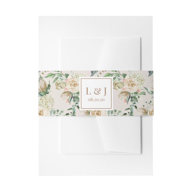 Spring Cream Garden Floral Wedding Belly Band Invitation Belly Band (Front Example)