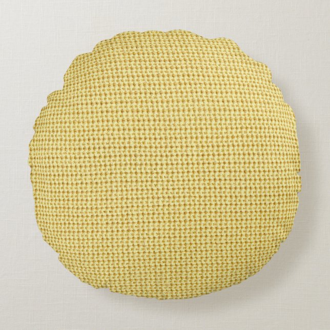 Spring Crochet: Yellow Textile Art. Round Cushion (Front)