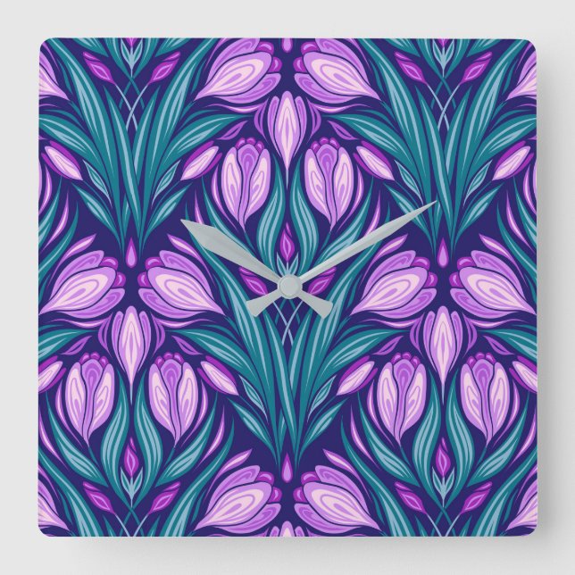Spring crocuses square wall clock (Front)