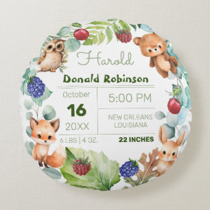 Spring Cute Baby Boy Birth Announcement Round Cushion