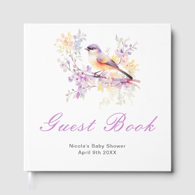Spring Cute Bird Baby Shower Guest Book (Front)