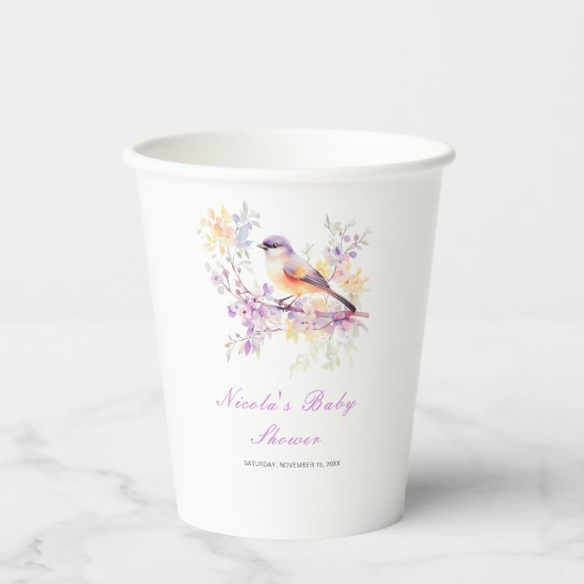 Spring Cute Bird Baby Shower Paper Cups (Front)