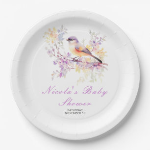 Spring Cute Bird Baby Shower Paper Plate