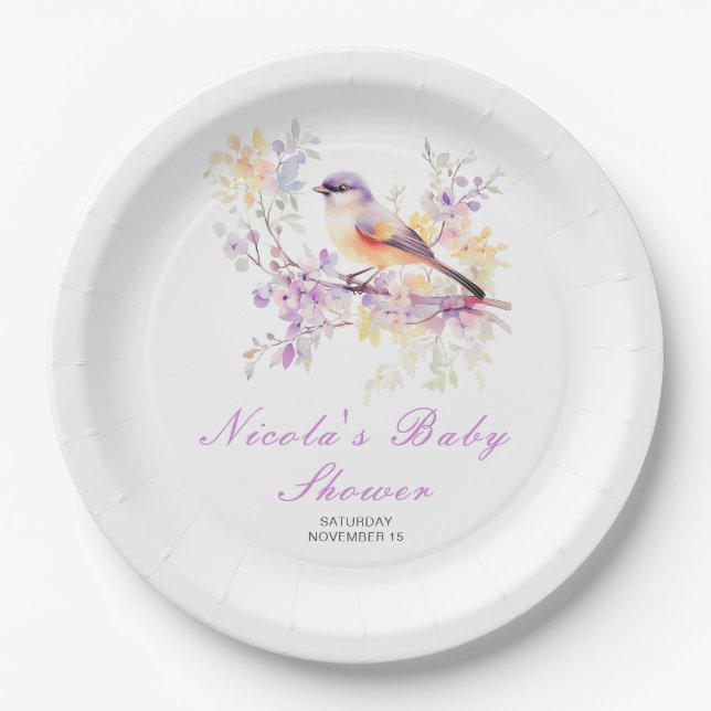 Spring Cute Bird Baby Shower Paper Plate (Front)