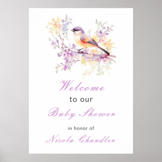 Spring Cute Bird Baby Shower Poster (Front)